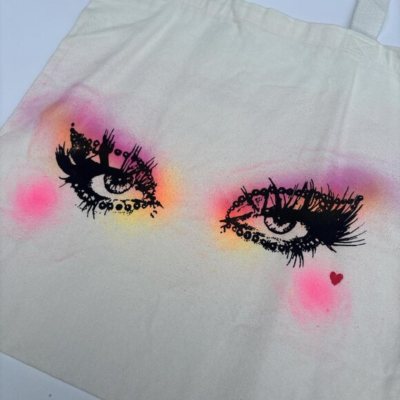 Airbrushed ToteBag Unisex Screenprinted Artsy Punk Queer Handmade - Picture 2 of 7